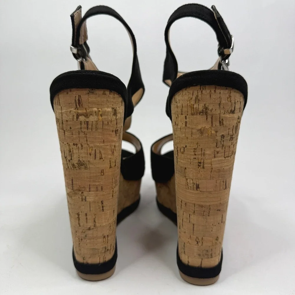 IDIFU IN5 Polly Wedges Womens 9 Black Nubuck Cork Platform T-Strap Sandals